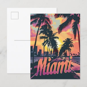 Miami Florida Vintage Retro Travel Illustration Postcard