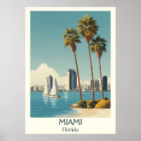 Miami Florida Vintage Skyline Travel Art Poster