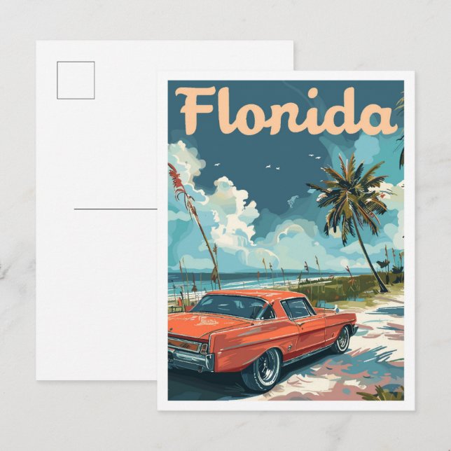 Miami Florida Vintage Travel Illustration Postcard (Front/Back)
