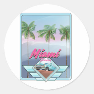 Miami Florida Vintage travel poster Classic Round Sticker