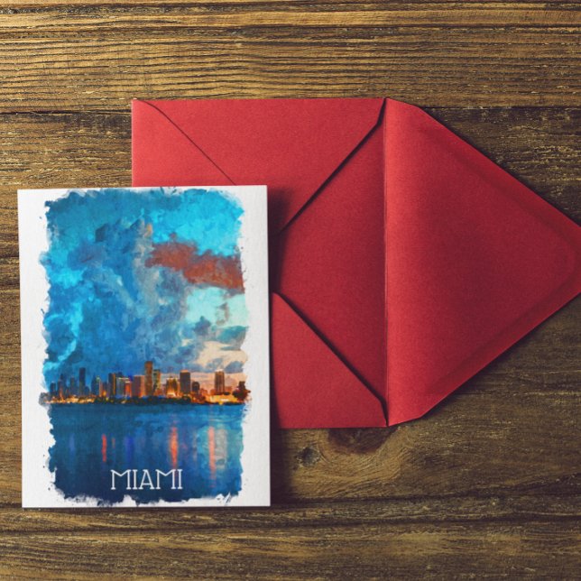 Miami Florida Watercolor Cityscape View Postcard (miami florida watewrcolor cityscape postcard)