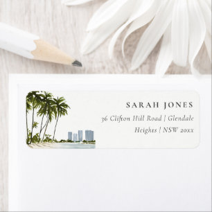 Miami Florida Watercolor Palm Landscape Address