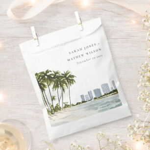 Miami Florida Watercolor Palm Landscape Wedding Favour Bags