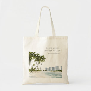 Miami Florida Watercolor Palm Landscape Wedding Tote Bag