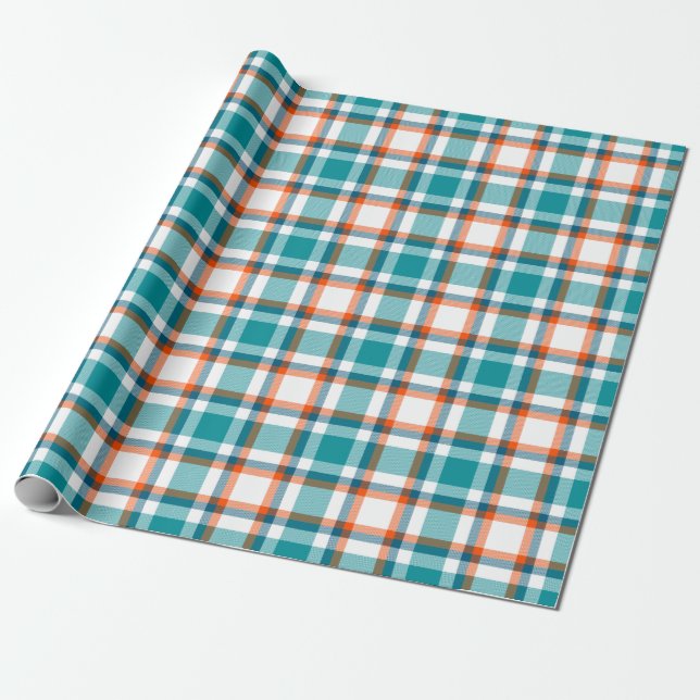 Miami Football Plaid Wrapping Paper (Unrolled)