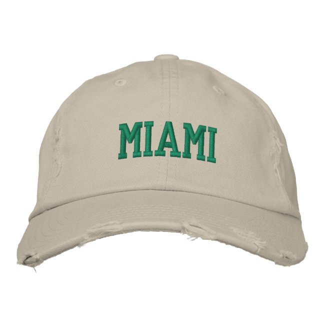 MIAMI Green Embroidery Vintage Style Embroidered Hat (Front)