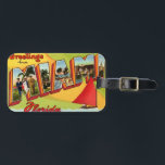 Miami Greeting Luggage Tag<br><div class="desc">Great vintage,  retro postcard from Miami Florida.  Colourful and perfect for a Floridian.</div>