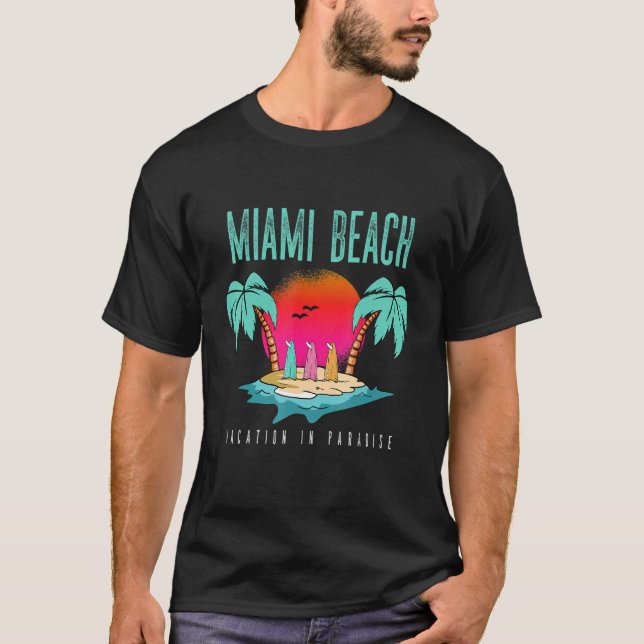 Miami Holiday   Florida Palm Trees Sea T-Shirt (Front)