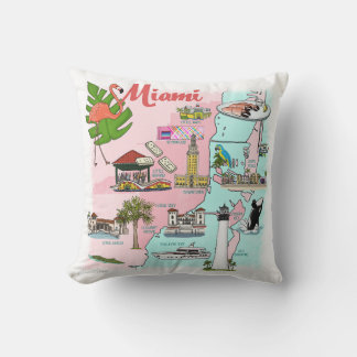 Miami Illustrated Map Throw Pillow