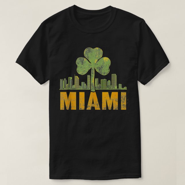 Miami Irish St Patricks Day Saint Paddys Shamrock  T-Shirt (Design Front)