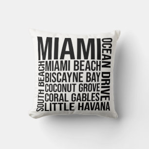 Miami Landmarks Typography - Florida Word Art Cushion