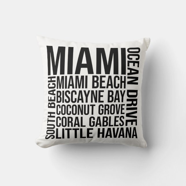 Miami Landmarks Typography - Florida Word Art Cushion (Front)
