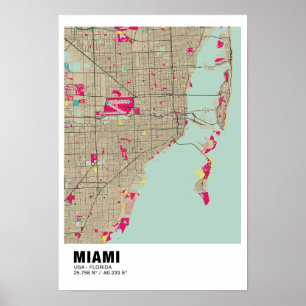 Miami  Map Poster - Miami Colourful Map 