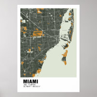 Miami Map Poster - Miami Green & Gold Map