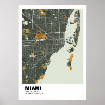 Miami Map Poster - Miami Green & Gold Map