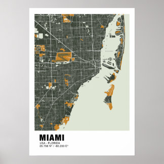 Miami Map Poster - Miami Green & Gold Map
