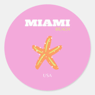 Miami, Miami Beach, Florida, Preppy, Pink, Orange Classic Round Sticker