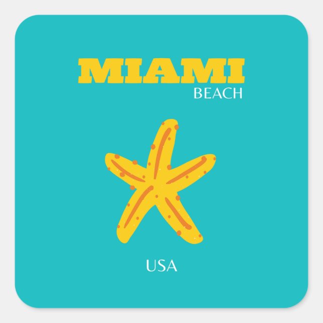 Miami, Miami Beach, Preppy Room, Travel Art, Retro Square Sticker (Front)