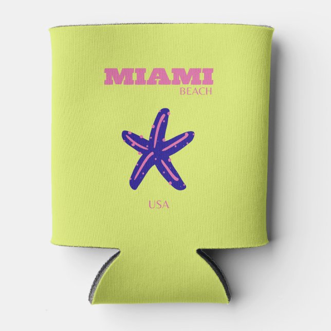 Miami, Miami Beach, Travel Art, Preppy Can Cooler (Front)