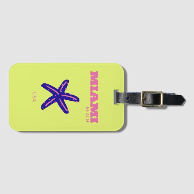 Miami, Miami Beach, Travel Art, Preppy Luggage Tag (Front Horizontal)