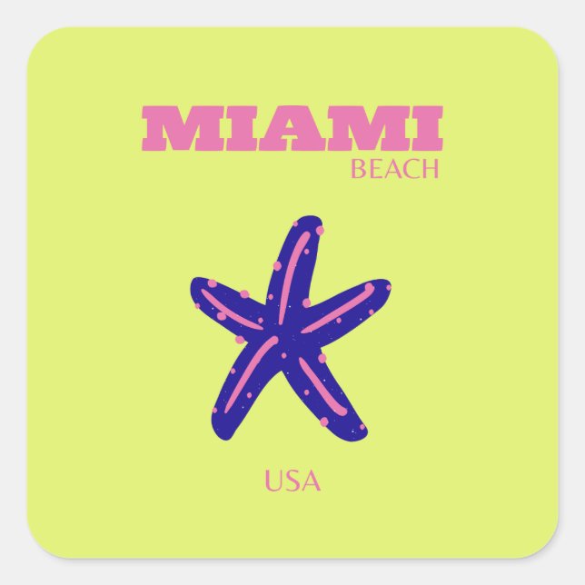 Miami, Miami Beach, Travel Art, Preppy Square Sticker (Front)