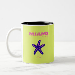 Miami, Miami Beach, Travel Art, Preppy Two-Tone Coffee Mug