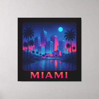 Miami Moonrise - Neon Skyline Canvas Print