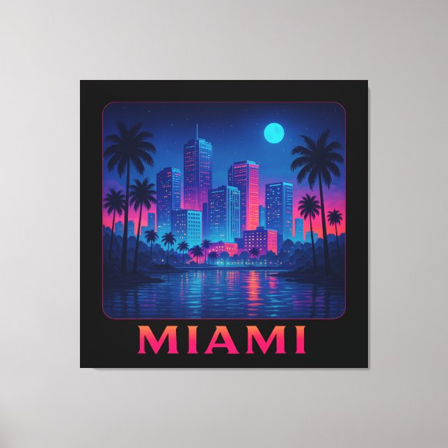 Miami Moonrise - Neon Skyline Canvas Print (Front)
