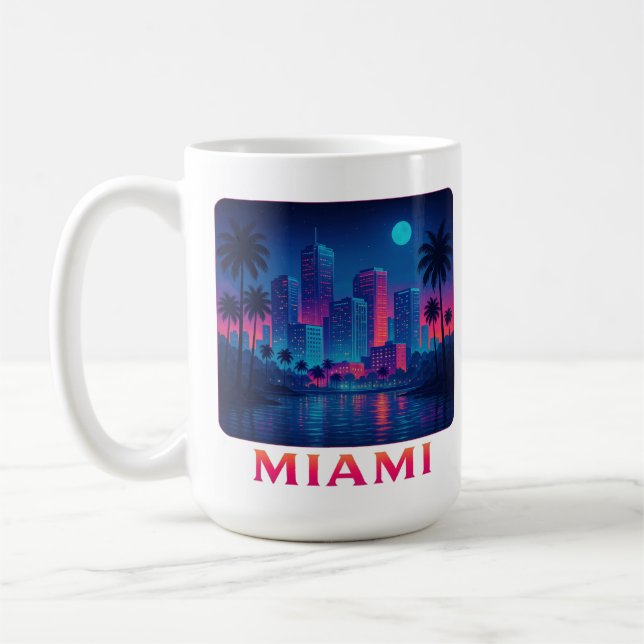 Miami Moonrise - Neon Skyline Graphic Tee Coffee Mug (Left)