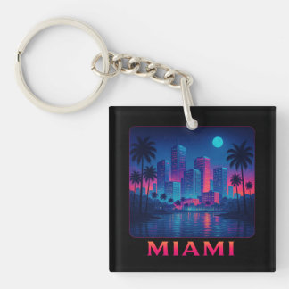 Miami Moonrise - Neon Skyline Key Ring