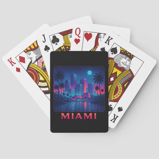 Miami Moonrise - Neon Skyline Playing Cards (Back)