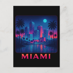 Miami Moonrise - Neon Skyline Postcard