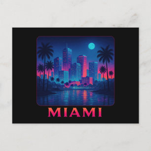 Miami Moonrise - Neon Skyline Postcard