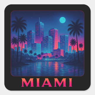 Miami Moonrise - Neon Skyline Square Sticker
