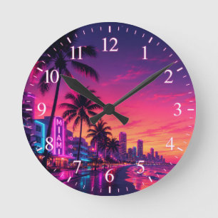 Miami Neon Sunset Clock Face