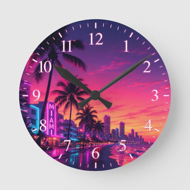 Miami Neon Sunset Clock Face (Front)