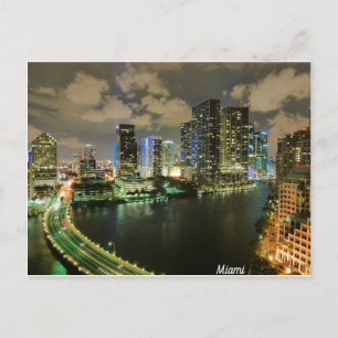 Miami Night Skyline Postcard
