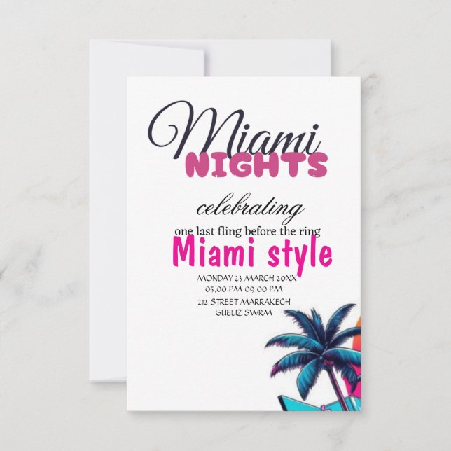 Miami Nights Birthday Party Invitation, Summer Par Invitation (Front)