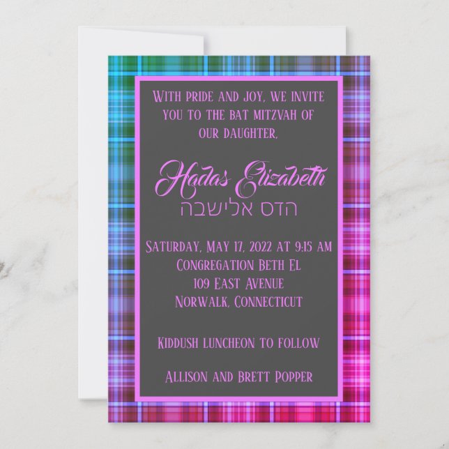 Miami Nights Plaid Invitation (Front)