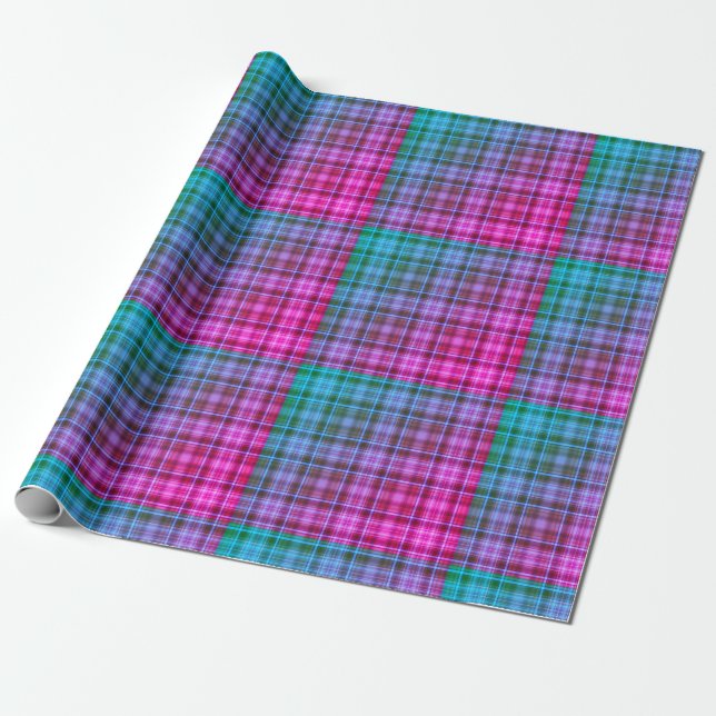 Miami Nights Plaid Wrapping Paper (Unrolled)