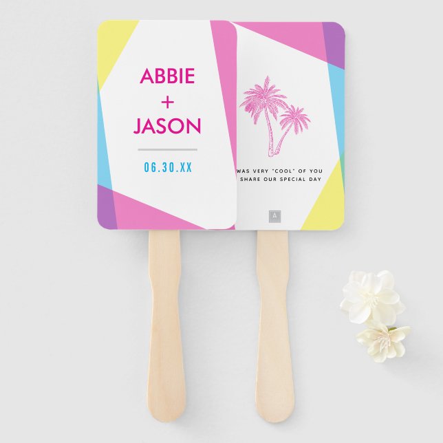 Miami Nights Wedding Favour Hand Fan (Front and Back)