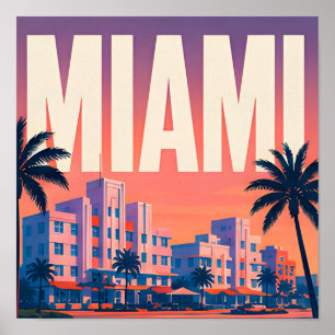 Miami Ocean Drive Sunset Travel Poster