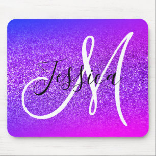 Miami Ombre Purple Violet Glitter Monogram Mouse Mat