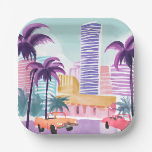 Miami Pastels Messy Watercolor Painting Paper Plate