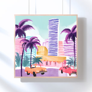 Miami Pastels   Messy Watercolor Painting Poster