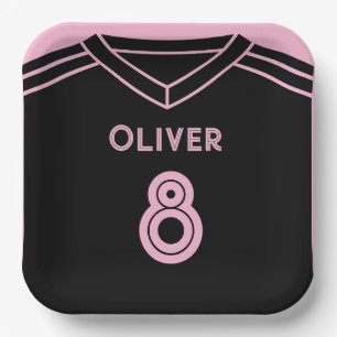 Miami Pink and Black Soccer Party Birthday  Paper Plate