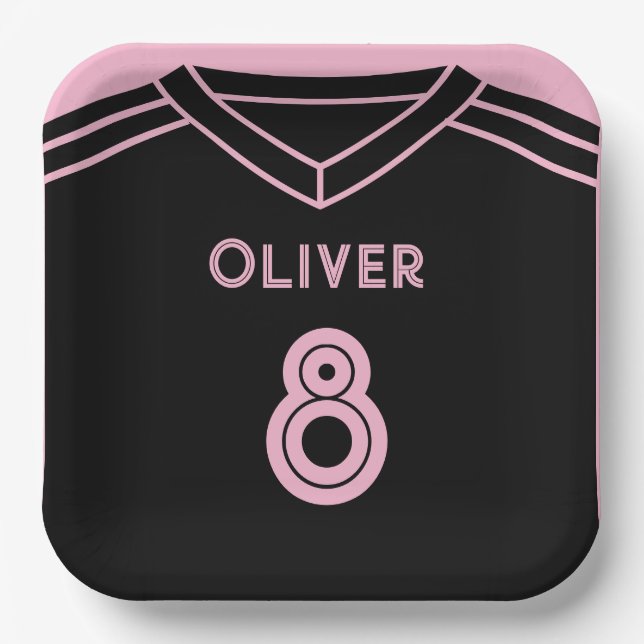 Miami Pink and Black Soccer Party Birthday  Paper Plate (Front)