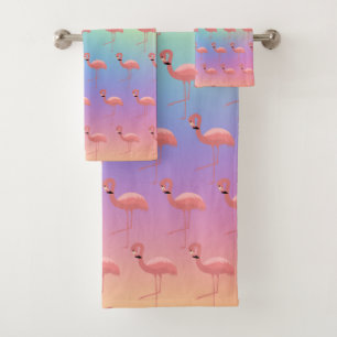 MIAMI PINK FLAMINGO PATTERN BATHROOM TOWEL SET