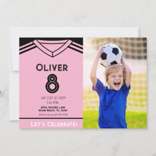 Miami Pink Soccer Photo Birthday Party Invitation