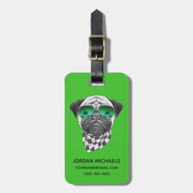 Miami Pug | Add Your Name Luggage Tag (Front Vertical)